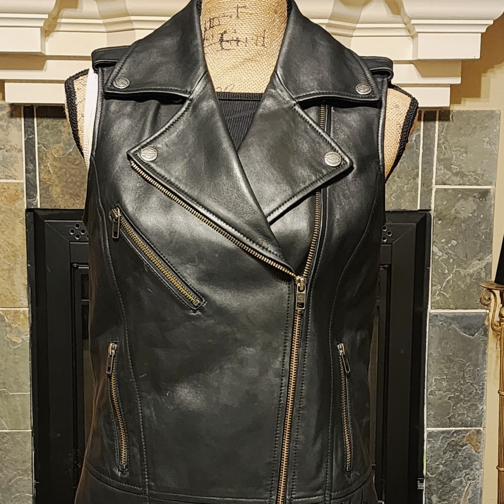 Harley-Davidson® Women's Eclipse Asymmetrical Lambskin Vest - Black 98024-23VW